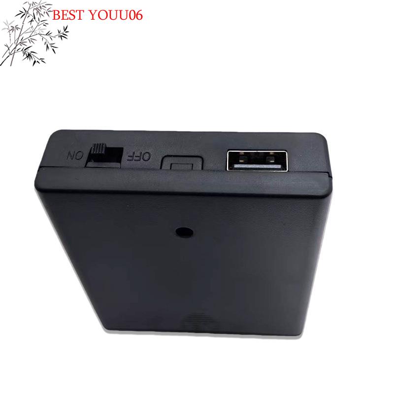 (YOUU06)1Pcs 4 Slots AA Battery Holder No.5 Battery Case With Power Switch And USB Socket No Light AA Battery Box