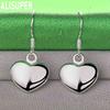 925 Sterling Silver Simple Polished Heart Pendant Earrings - Fashion Wedding Jewelry