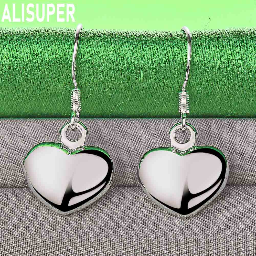 925 Sterling Silver Simple Polished Heart Pendant Earrings - Fashion Wedding Jewelry