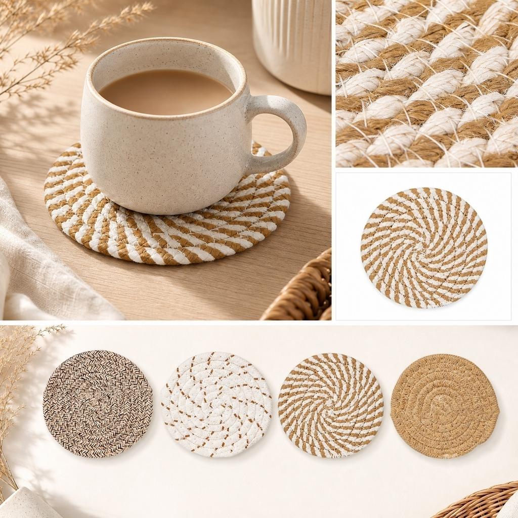 Round Jute Set of 4 - Natural Woven Drink
