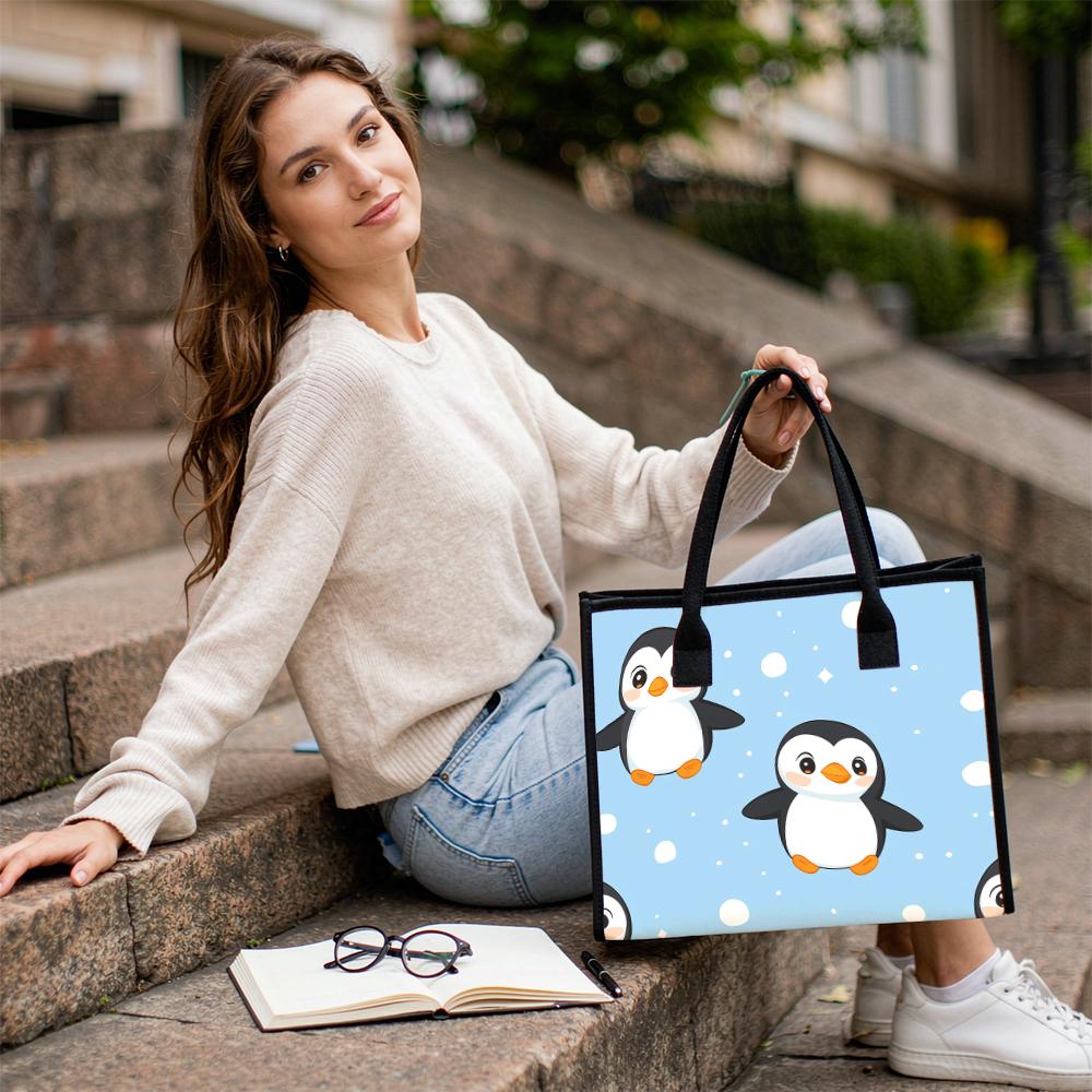 Cute Penguin Print Women Tote Bag Casual Daily Handbag Lightweight Shopping Shoulder Bag for Outdoor Use