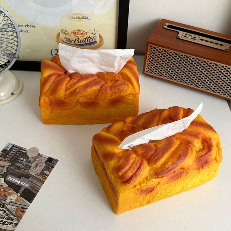 1Pc Creative Funny Bread Tissue Box Artificial Elastic Butter Toast Shape Storage Box Simulation Bread Design Drawer Napkin Box