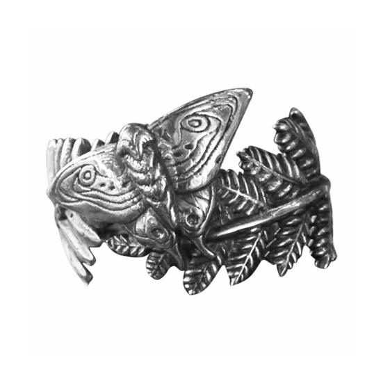 Moth And Fern Adjustable Ring Handmade Vintage Insect Animal Wrap Ring Inspirational Jewelry Gift for Women Men