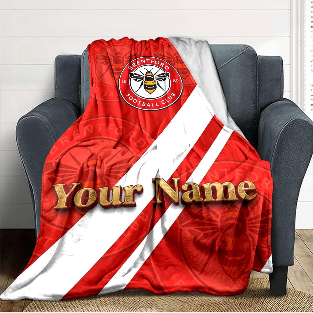 Name Custom Brentford FC Print Flannel Blanket High Quality Warm Comfortable Cover for All Seasons Perfect for Gifts Home Decor