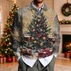 Men's Casual Loose Fit Long Sleeve Collared Shirt with Christmas Print for Holiday Parties