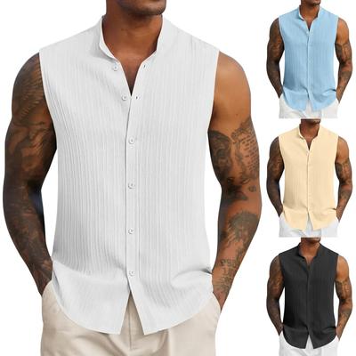 Men's Summer Solid Color Stand Collar Sleeveless Shirt Men's Casual Fashion Sleeveless Shirt