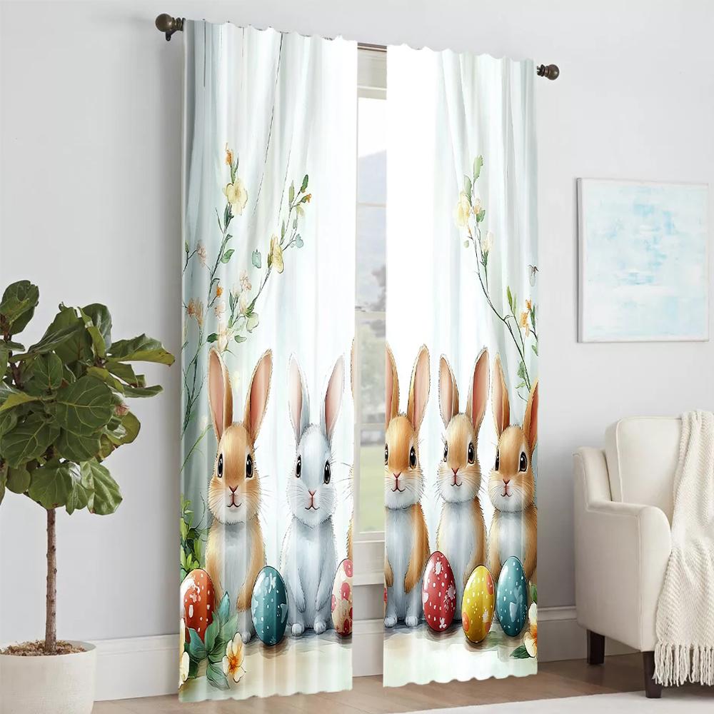 2 pcs   versatile polyester transparent curtains for home decoration Pastoral Theme with Egg Wreath for use in bedrooms and