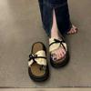 Thick bottom heightening bow toe women's outer wear in summer 2025 new fashion versatile casual beach cool slippers