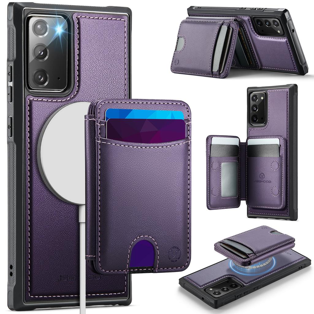 For Samsung Galaxy Note20 Magnetic Case JEEHOOD J10 Leather Back Phone Cover with Detachable Card Holder Kickstand