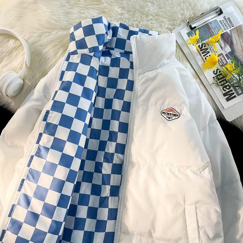 Palton reversibil în carouri Jachetă largi pentru damă cu guler