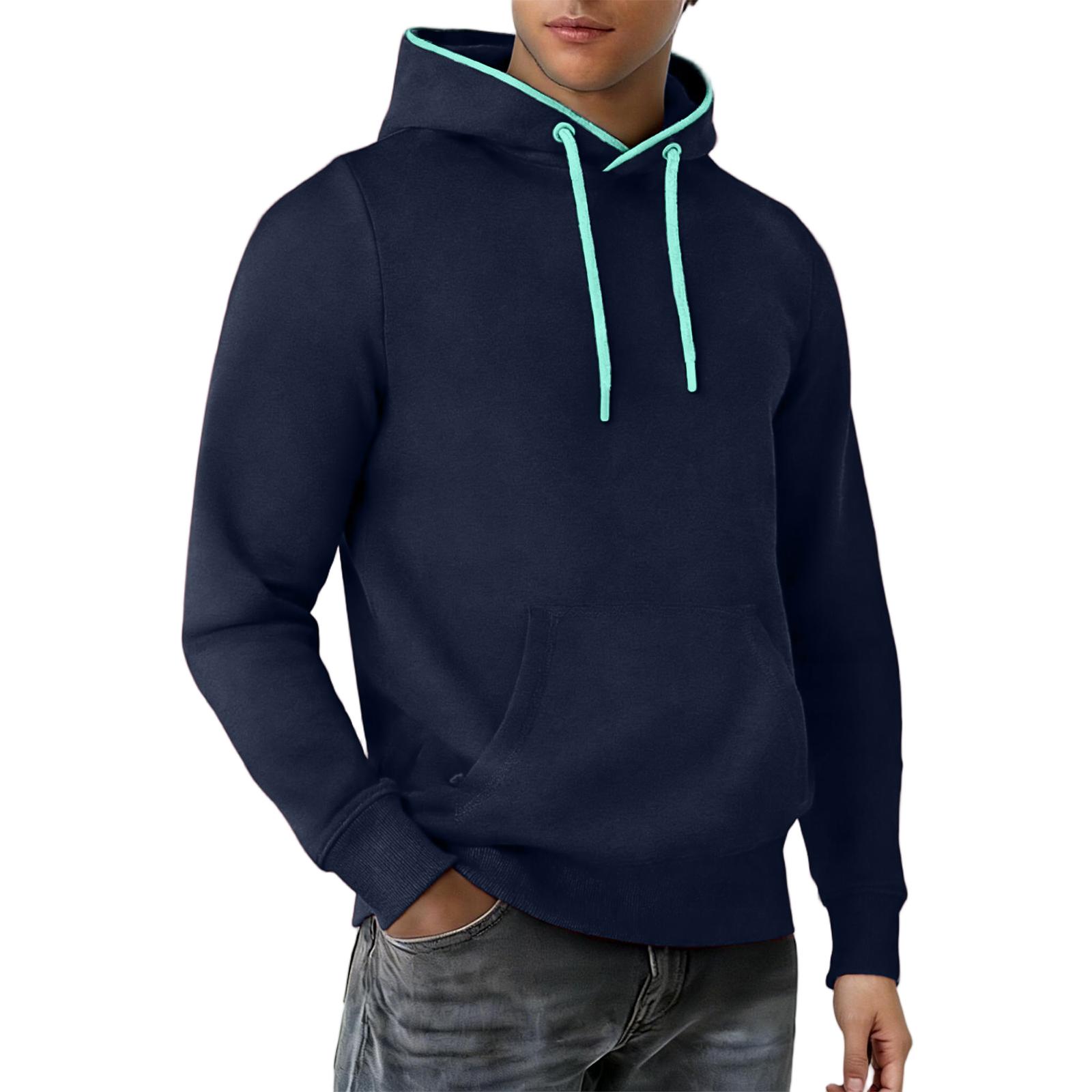 Mens Hooded Sweatshirts Casual Fashion Long Sleeve Drawstring Pullover Comfy Lightweight Workout Hoodies With Pockets XL тёмно-синий 1590₽