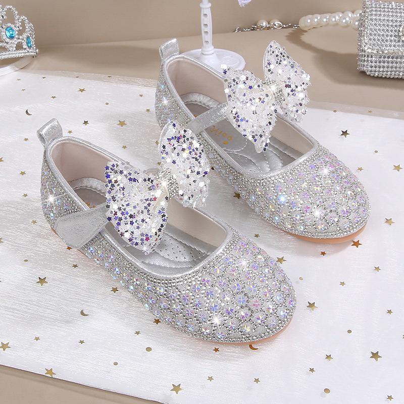 2025 Spring & Autumn Rhinestone Princess Shoes: Soft Sole Baby Bow Leather