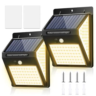 BINGONE Warm White, High Brightness 220 LED Solar Light, Outdoor Sensor Light, Garden Light, 3 Lighting Modes, 3-Sided Lighting, 2800mAh, IP65