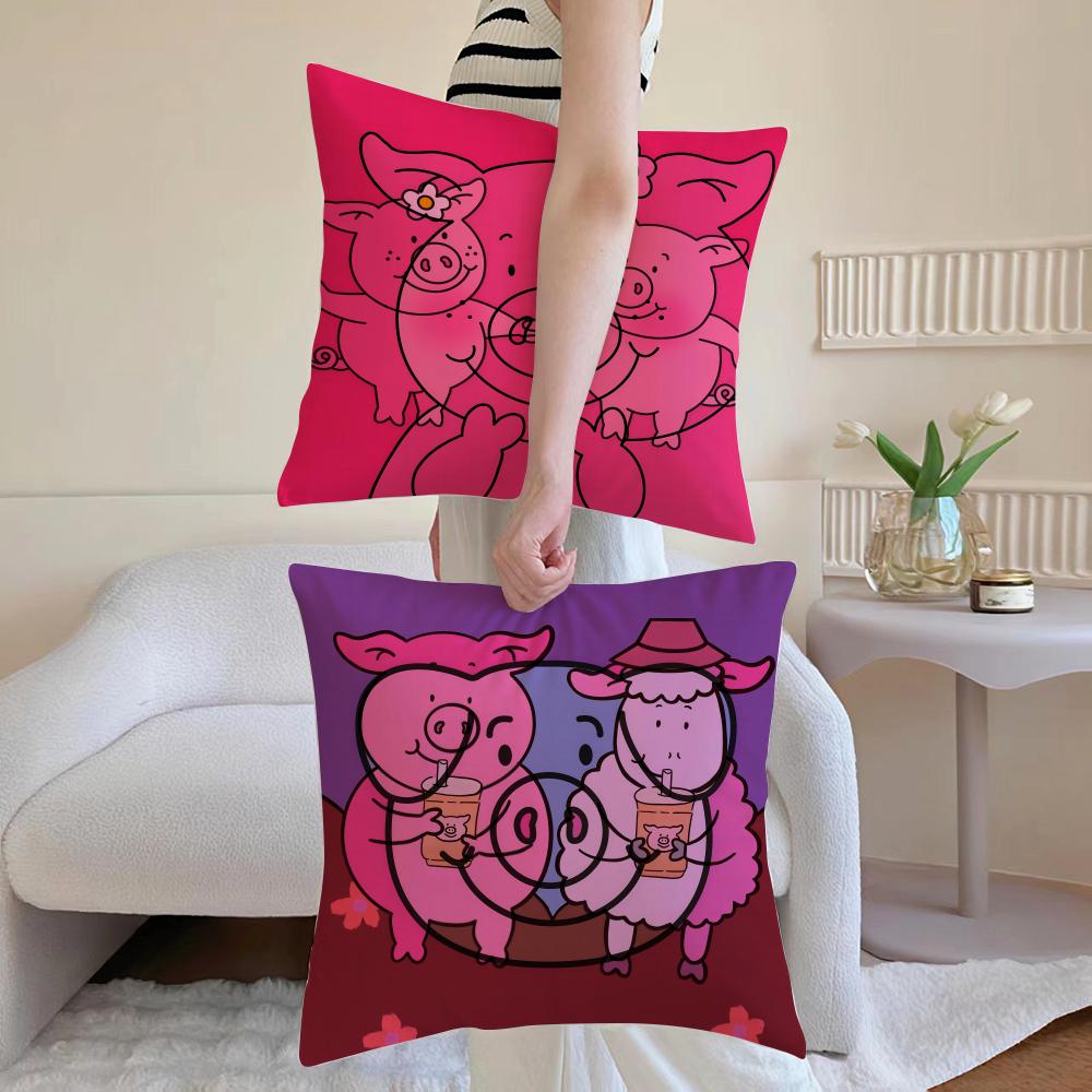 Percy Pig Cushion Cover Anti-dustmite Pillowcase Invisible Zipper Silky Short Plush Sofa Cushion Cover