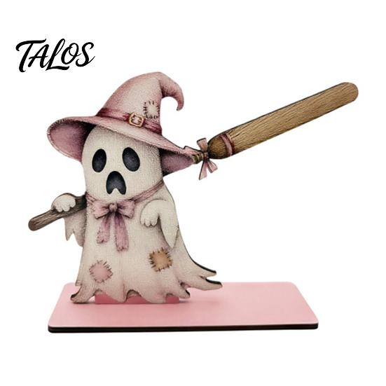 Halloween Paper Towel Holder Wooden Holder, Cute Patchwork Ghost Napkin Stand, Party Supplies Rustic Roll Dispenser for Kitchen Dining Table