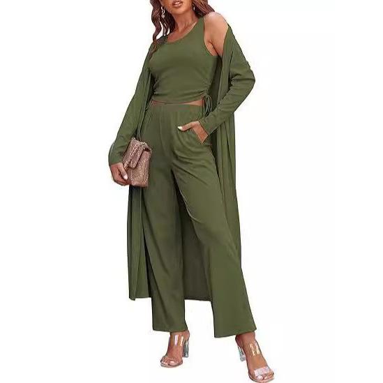 Wide Leg Suit Trousers Women Women Casual Fashion 3 Piece Cardigan Drawstring Vest And Ropa De Mujer Verano 2024 Tendencia