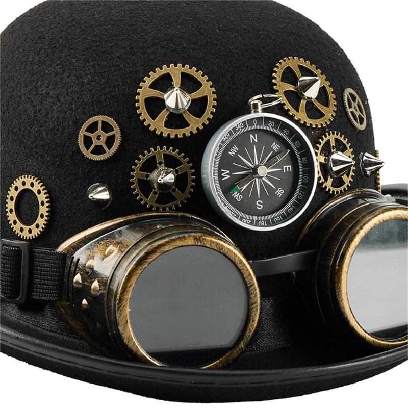 Steampunk Styles Oval Top Hat With Removable Goggles And Compasses Halloween Costume Accessory for Women and Men