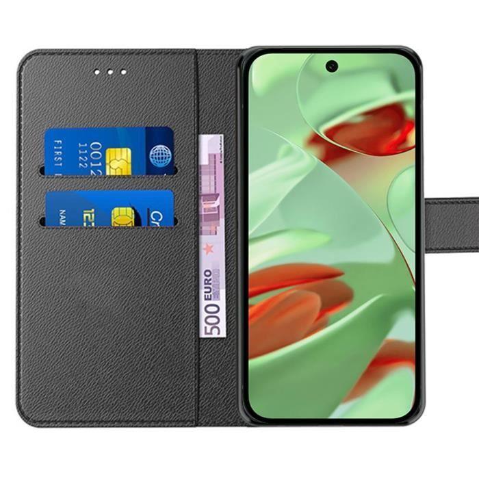 Coque et 2 Verres Trempés pour Google Pixel 9 Pro, Anti-Rayures Porte-Carte Synthécuir Souple - Noir