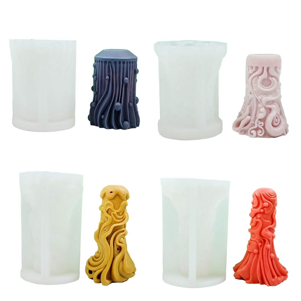 Cylinder Candle Mold Carved Pillar Candle Molds for DIY Candle Gypsum Ornaments Home Decorations Epoxy Resin Casting