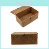 Vintage Handmade Woven Storage Box With Lid Yellow Seagrass Material