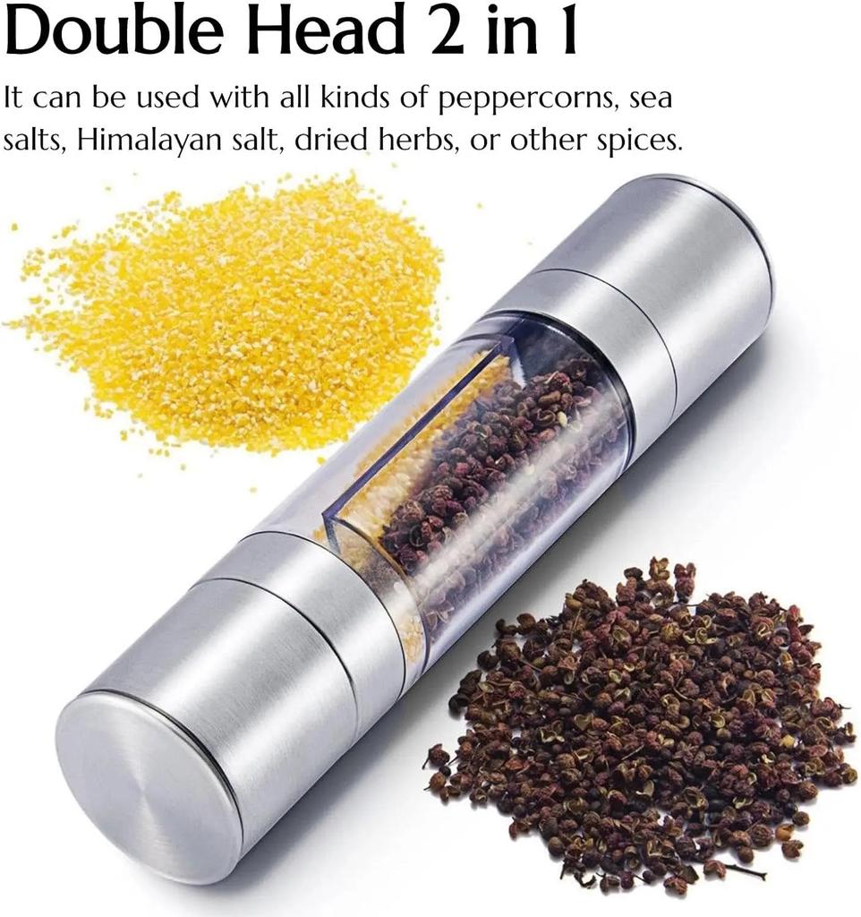 2 In 1 Stainless Steel Salt and Pepper Grinder Set Double Head Salt and Pepper Grinder Manual Salt and Pepper Mill Grinder New