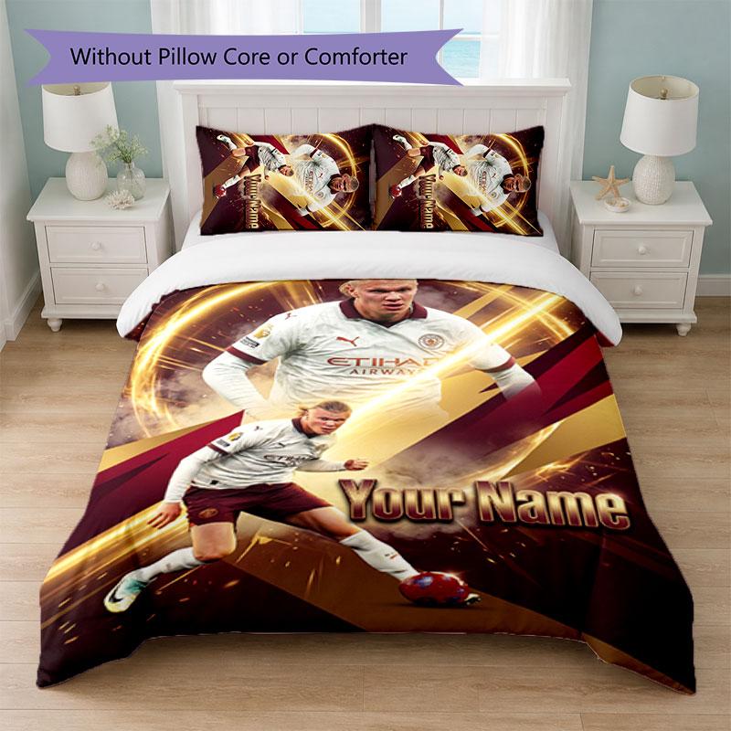 Set Biancheria da Letto Personalizzato con Nome Erling Haaland 1 Copripiumino + 2 Federe Logo Calcio Regalo Personalizzato per Occasioni Speciali Decorazione Camera da Letto