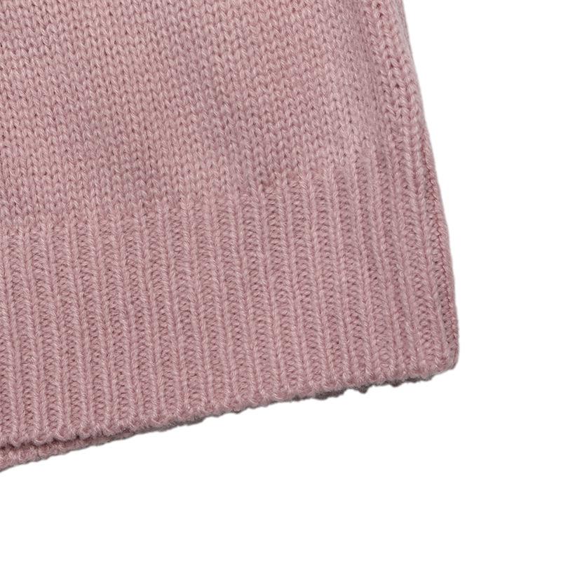 Autumn 2026 Pink Color Block V-neck Pullover: French Relaxed Fit, Hollow Design, Long Sleeve Sweater.