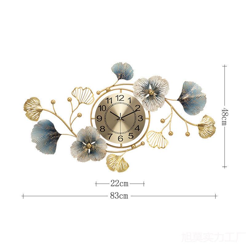 Elegant Ginkgo Leaf Chinese Style Silent Wall Clock for Living and Dining Rooms