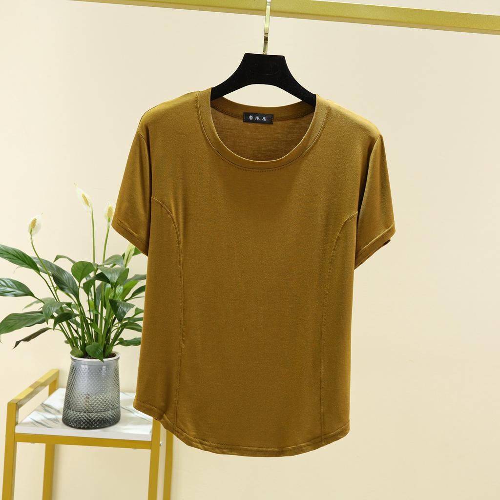Women Modal Short Sleeve T‑Shirt Summer Solid Color Loose Basic Tee Casual Slim Fit Inner Wear Blouse Tops