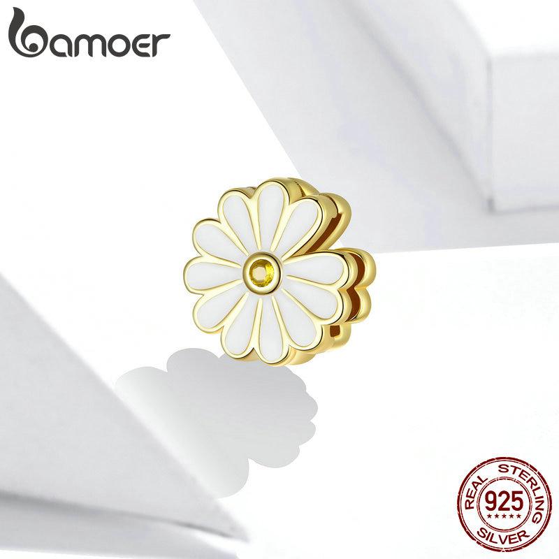 

Бусины Bamoer Little Daisy с квадратными отверстиями для изготовления ювелирных изделий, настоящее серебро 925 пробы с ослепительным покрытием, подвеска для оригинальных браслетов, браслет 925 silver