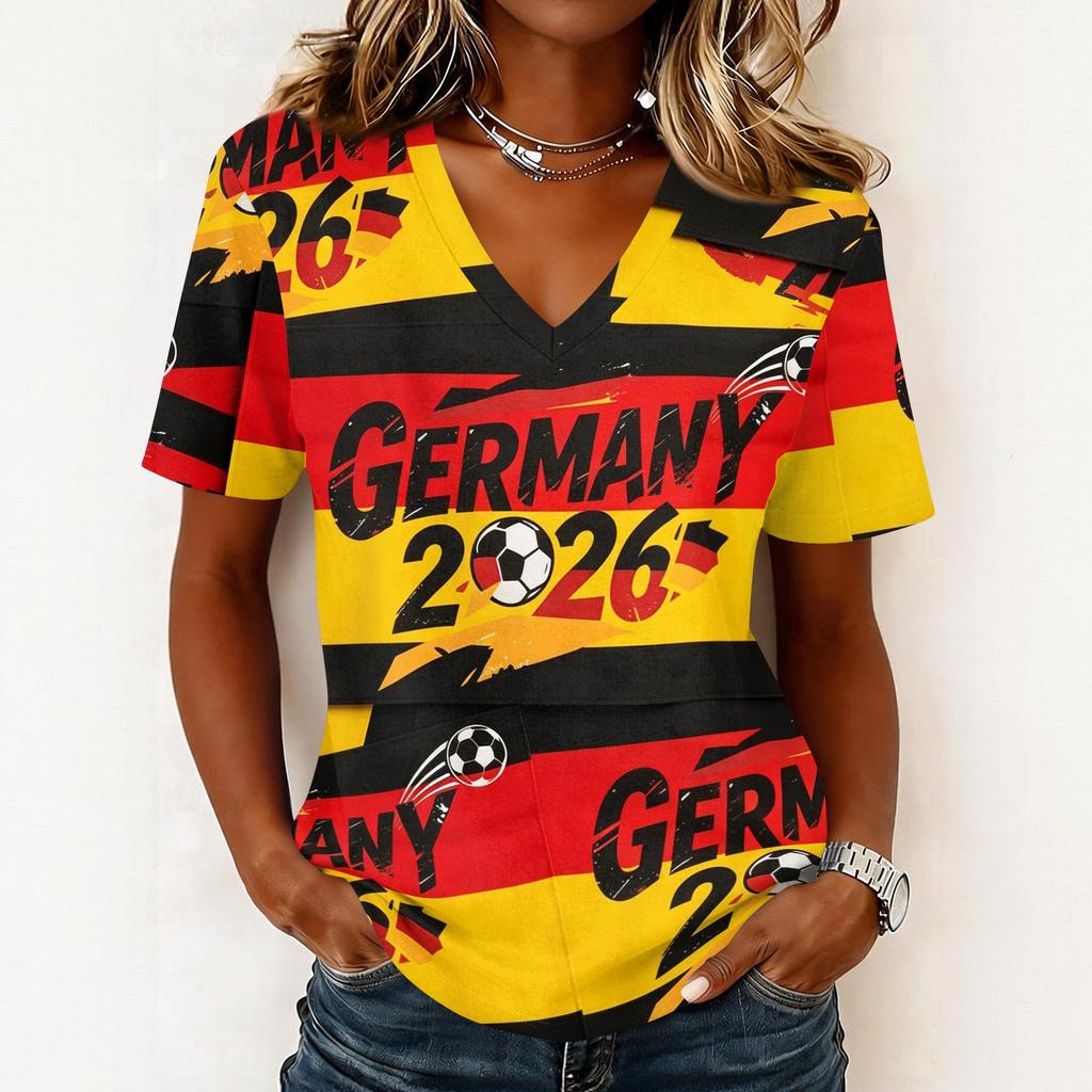 Womens Casual V Neck Pullover Short Sleeve Top Soccer Print Summer Tee Shirt Lightweight Comfortable Soft Fabric