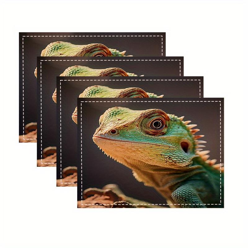 

Lizard pattern linen placemat, rectangular design, machine washable, kitchen and table for home and restaurant decor 30x45cm-4PC