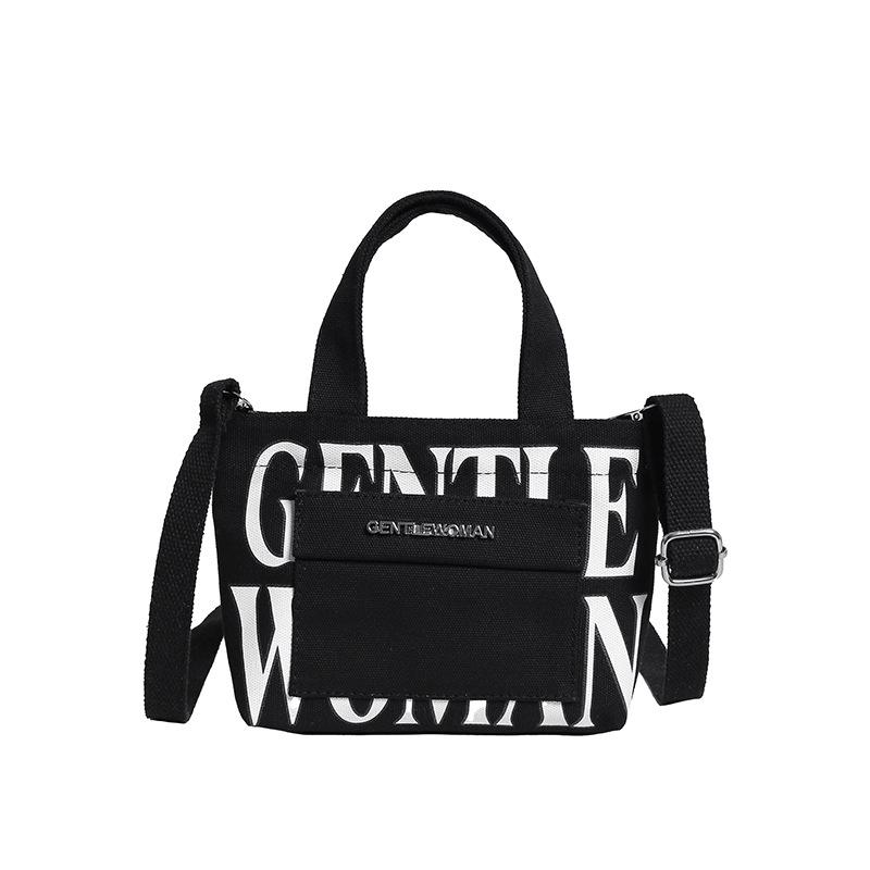 Hardware Mini Letter Printed Portable Canvas Bag Contrast Color Casual Shoulder Bag