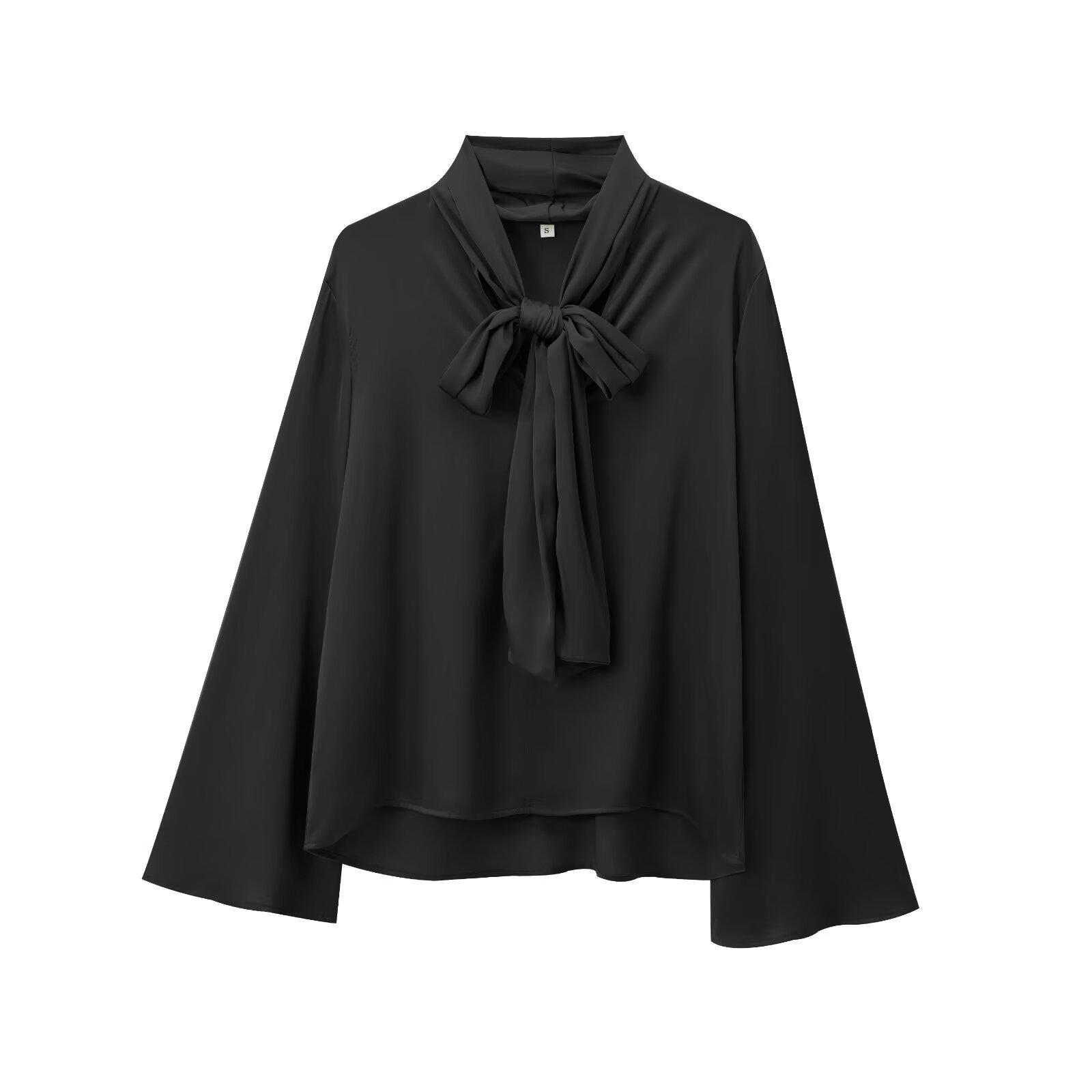 

Модная рубашка в европейско-американском стиле на осень 2024 года с французским бантом на шнуровке S чёрный