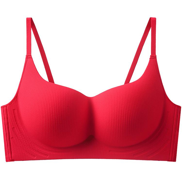 Natal Year Traceless Red Transshipment Gathering No Steel Rim Wedding Bride Bra Set