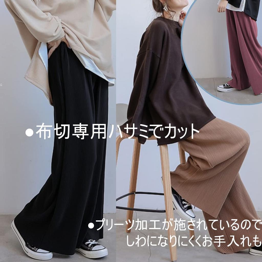 Pleated Pants with Scissors and Elastic Wide for and Yoga 1/2plus Women's Self-Cutting Waist, Leg, Office, Dance, (Free Size, Black)