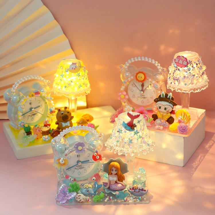 DIY Children's Alarm Clock Night Light Kit - Handmade Ornament with Cream Glue - Perfect Gift for Girls