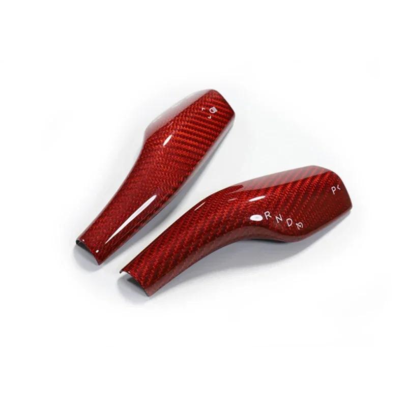 2Pcs Real Carbon Fiber Steering Wheel Whift Protection Cover  For Tesla Model 3 Y Car Column Shift Knob Cover Decor Accessories