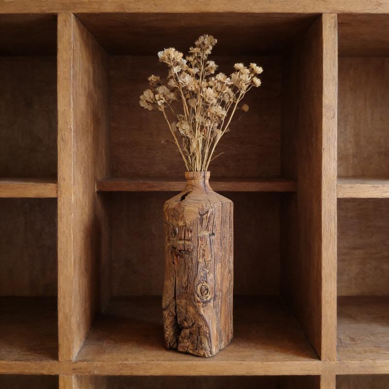 Wood Flower Vase Wabi-sabi Style Flower Arrangement Vases Retro Dining Table Vase Ornaments Living Room Decorative Accessories