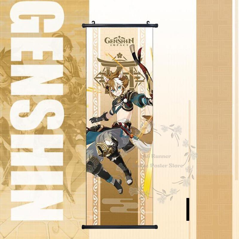 Impact Genshin Scroll Hanging Painting Anime Character Bedroom Decoration Painting Comic Exhibition Two-Dimensional Poster