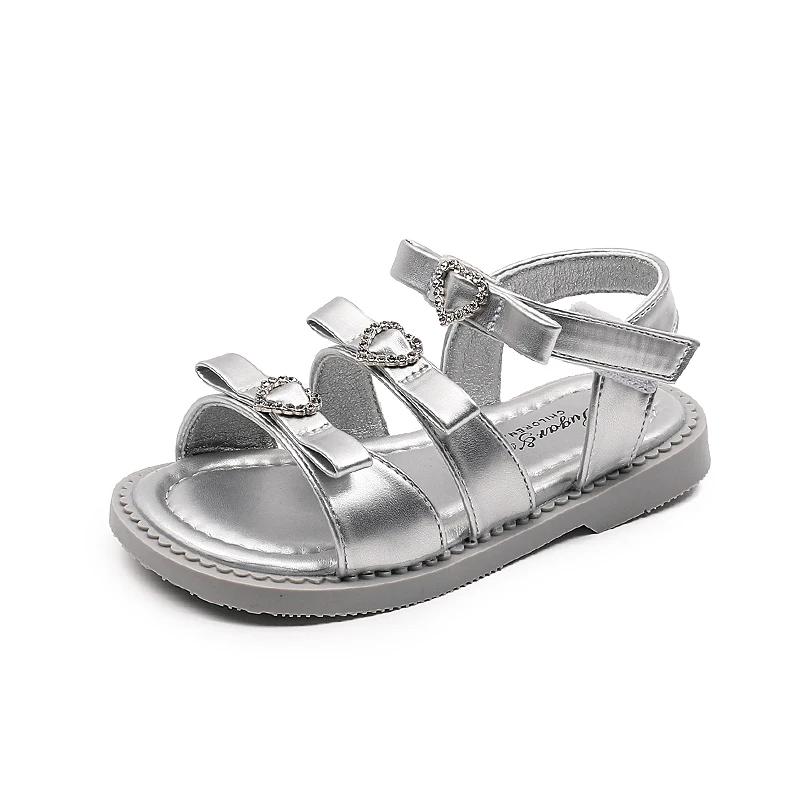 

Bling Rhinestone Heart Buckles Strap Sandals For Kids Girls Design Bowknot Sandalias Children Soft Summer Flat Shoes 25
