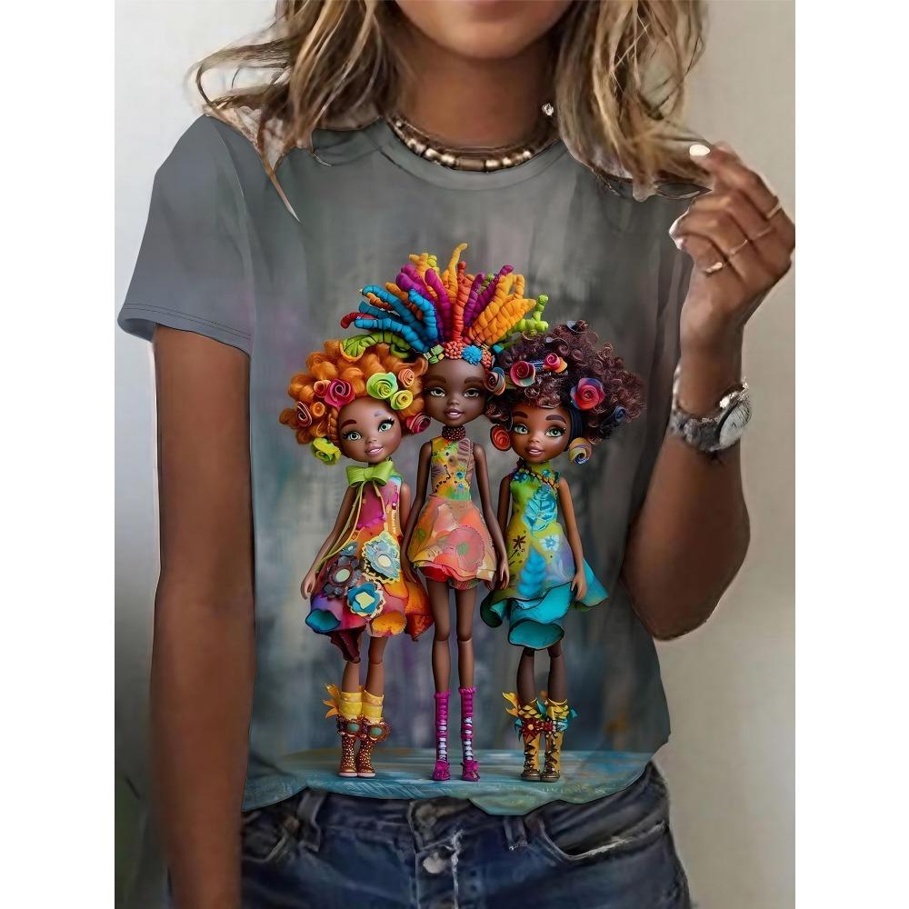 Summer 3D Printed Color T-shirt Women's Color Portrait Pattern Loose Comfortable Large Size Fashion Soft BreathableO-neck T-shirt