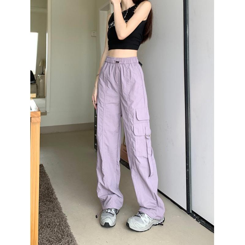 

Летние хип-хоп плиссированные танцевальные рабочие брюки прямые драпированные повседневные широкие брюки на кулиске брюки женский тренд M фиолетовый