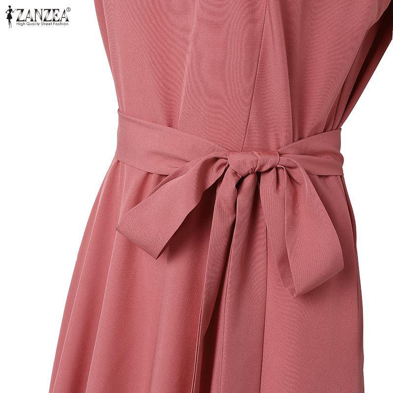 ZANZEA Women Elegant Casual V-Neck Solid Color Sleeveless Long Dress