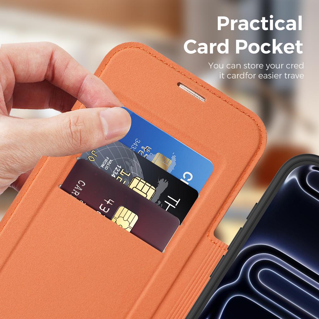 For iPhone 17 Pro Case Compatible with MagSafe RFID Blocking Card Holder Leather Phone Cover
