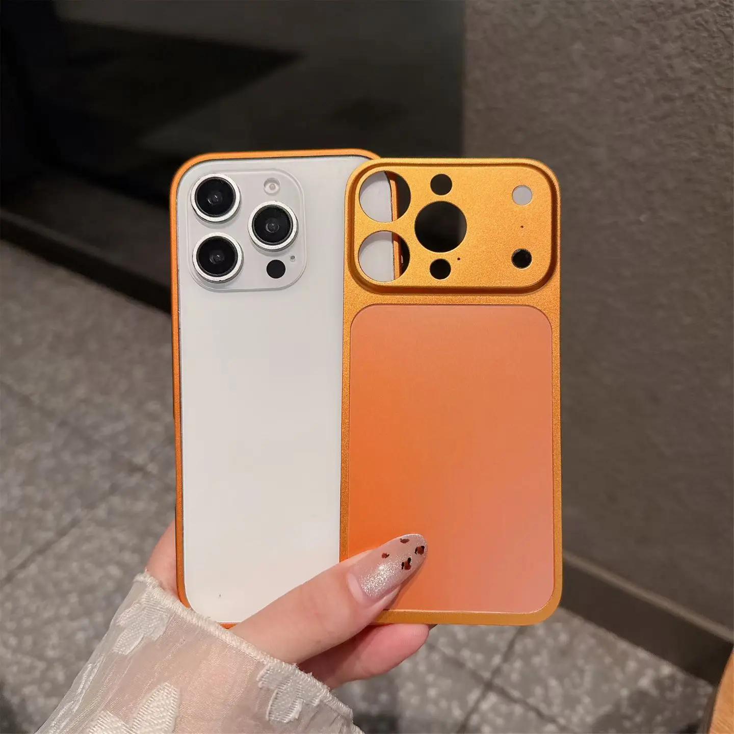 

Original Color Aluminum Alloy Slim Frame Case For iPhone 16 15 14 13 Pro Max Backplane Back Rear Protector Film Change to 17 iPhone 15 Pro Max