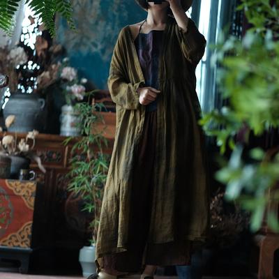 Dámské Vintage Trench Jednobarevné Podzimní kabáty s dlouhým rukávem Výstřih do V Čínský Cardigan Trench
