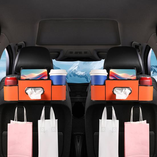 Car Backseat Organizer with Tissue Box Automotive Seat Headrest Multifunctional Universal Cup Holder Hanging Storage Box