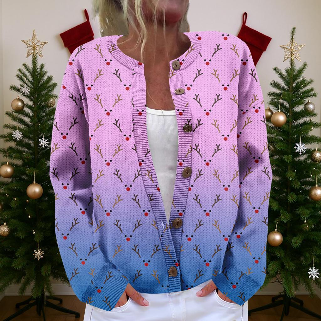Women's Cardigan Long Sleeve Lightweight Fun Christmas Print Jacket