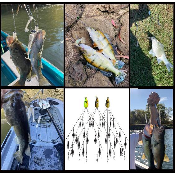 Alabama Rig for Bass Fishing Lure Bait 5 Arms Umbrella A-Rig Swimbait with 4 Willow Leaf Blades for Trout Perch Walleye Freshwater/Saltwater Boat